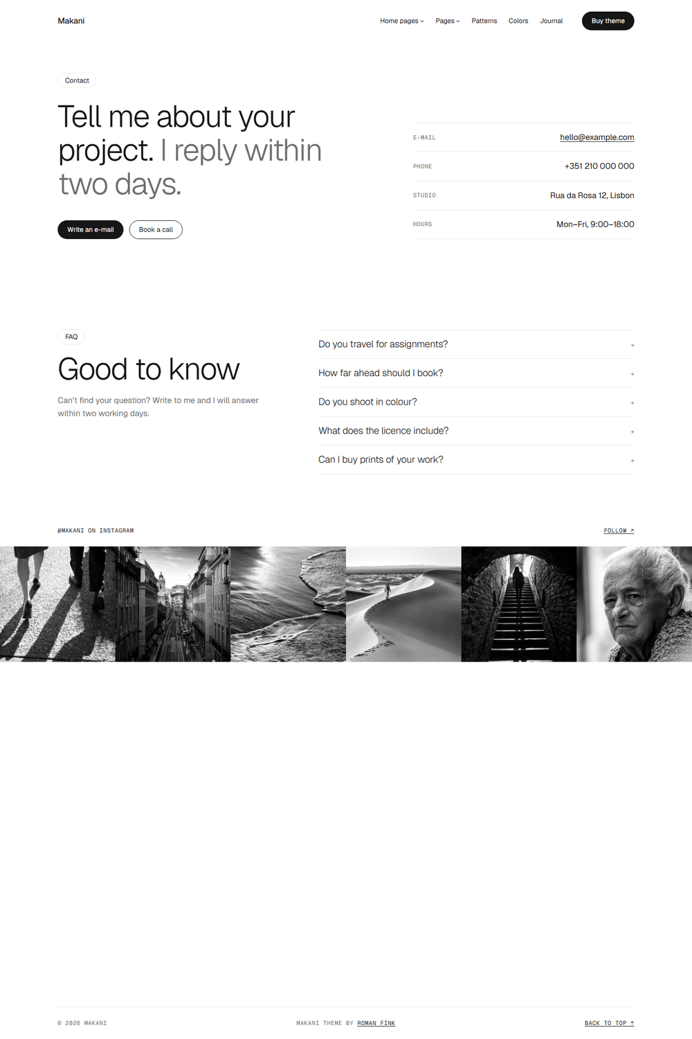 Makani Pro Contact page