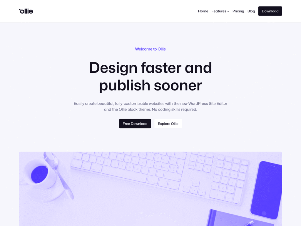 Startseite des WordPress-Block-Themes Ollie